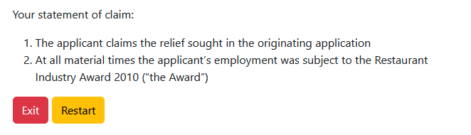 A screenshot of the final eligible screen with our completed list of pleadings.